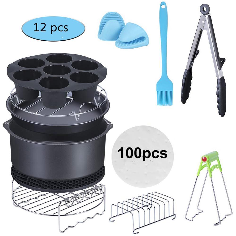 12pcs Air Fryer Accessories  Fit all 3.2QT - 5.8QT Power Deep Hot Air Fryer Pizza Plate Grill Pot Kitchen Cooking Tool for Party