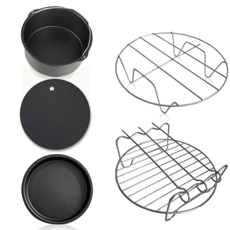 5pcs/Set Air Fryer Accessories Practical Baking Basket Pizza Plate Pot Pad Grill Pot Rack Durable Kitchen Tools Set