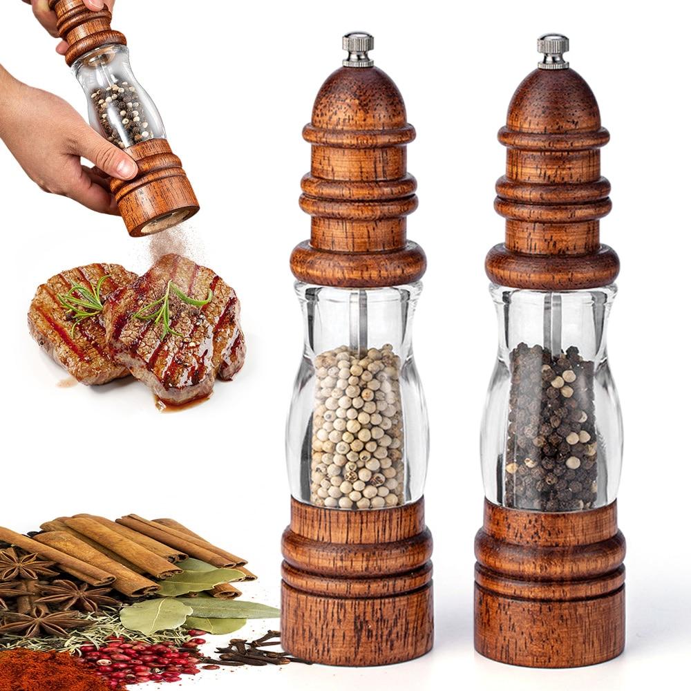 8inch Classical Manual Oak Wood Salt and Pepper Grinder Spice Grinder Handheld Pepper Mills for Home Household Kitchen Tools