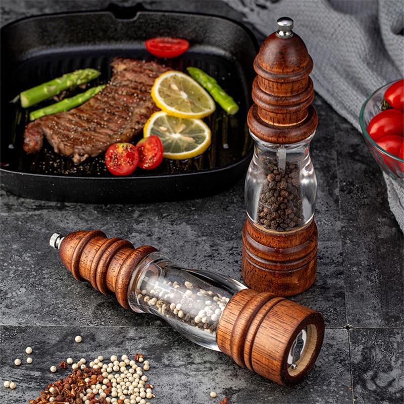 8inch Classical Manual Oak Wood Salt and Pepper Grinder Spice Grinder Handheld Pepper Mills for Home Household Kitchen Tools