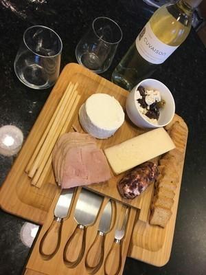 Bamboo Cheese Board with Cutlery Wood Charcuterie Platter Serving Meat Board with Slide-Out Drawer with 4 knife A9269