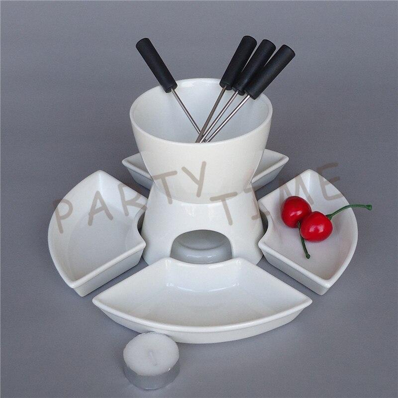 Ceramic fondue serving set for cheese  chocolate  icecream diy fondue