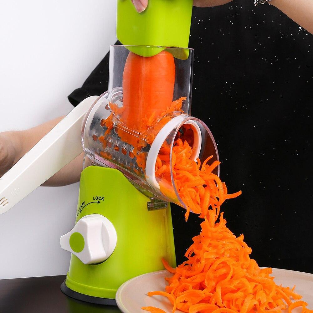 Manual  Mandoline Cutter Multifunctional Rotary Potato Cheese Slicer Grain Grinding Grinder Kitchen Tool 3 Blades