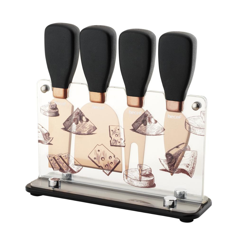 Hecef Cheese Knife Gift Set 5PCS Stainless Steel Cheese Fork  Cheese Shovel  Cheese Knives & Acrylic Stand