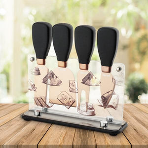 Hecef Cheese Knife Gift Set 5PCS Stainless Steel Cheese Fork  Cheese Shovel  Cheese Knives & Acrylic Stand