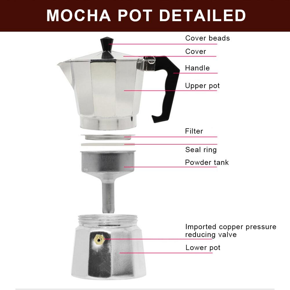 Mocha Latte Coffee Maker Italian Moka Espresso Percolator Pot Aluminum Mocha Coffee Pot Portable Coffee Kettle Kitchen Tools