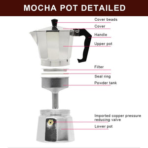 Mocha Latte Coffee Maker Italian Moka Espresso Percolator Pot Aluminum Mocha Coffee Pot Portable Coffee Kettle Kitchen Tools