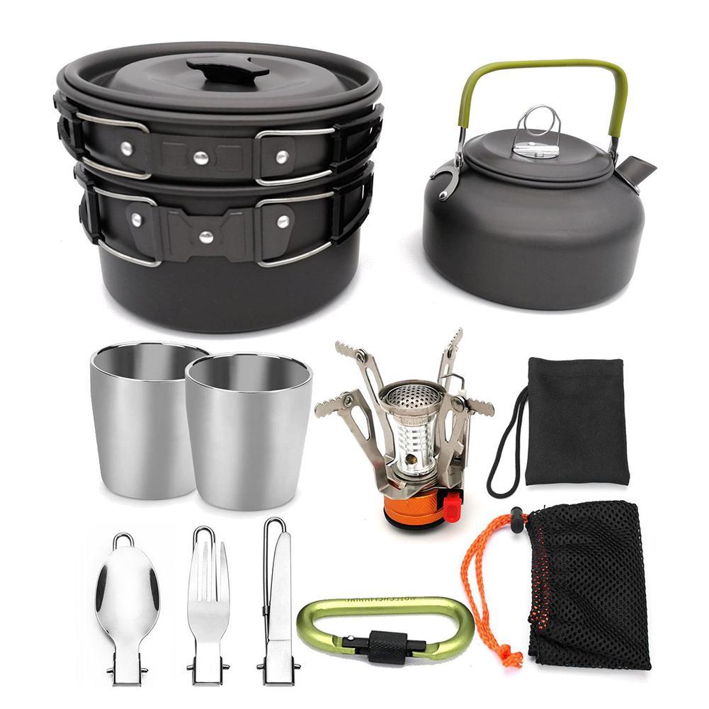 Portable Outdoor kitchen cooking pot Camping Hiking Picnic Teapot Pot Set Cookware Mess Kit Carabiner Camping Cookware Stove