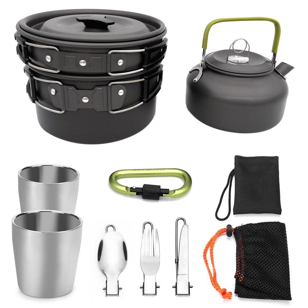 Portable Outdoor kitchen cooking pot Camping Hiking Picnic Teapot Pot Set Cookware Mess Kit Carabiner Camping Cookware Stove