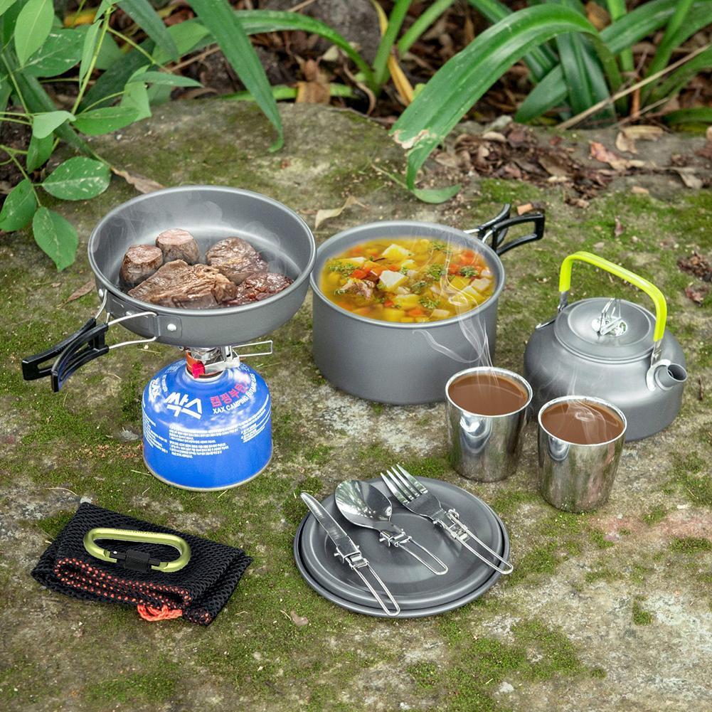 Portable Outdoor kitchen cooking pot Camping Hiking Picnic Teapot Pot Set Cookware Mess Kit Carabiner Camping Cookware Stove