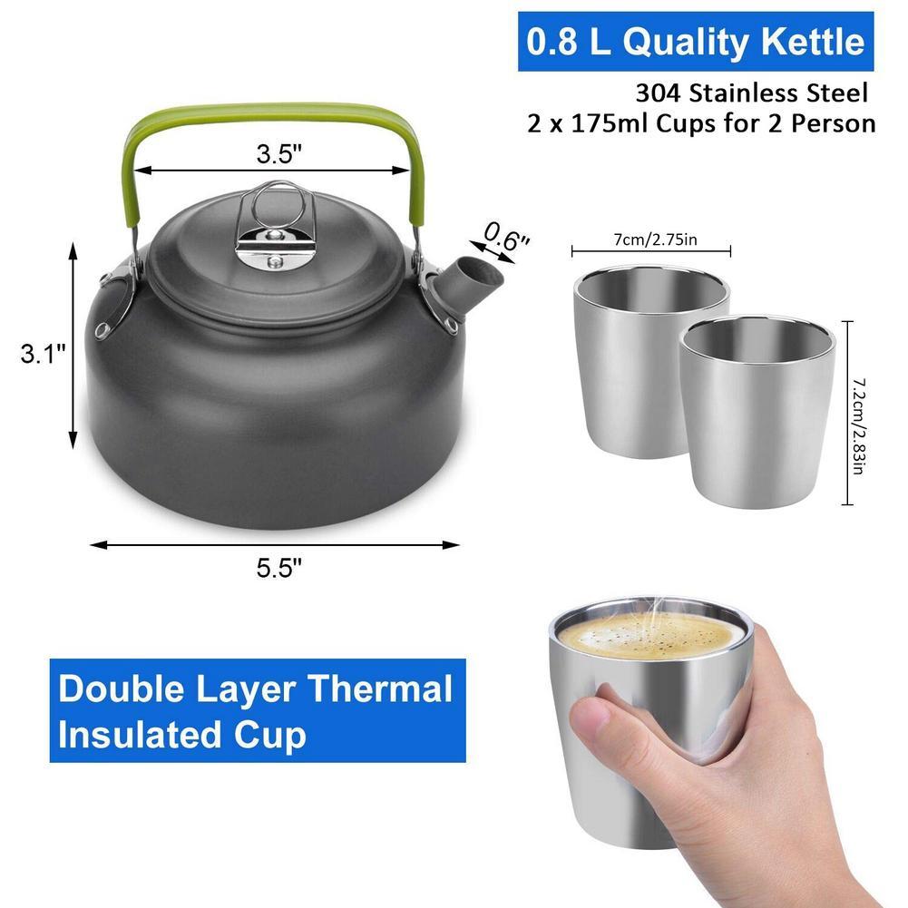 Portable Outdoor kitchen cooking pot Camping Hiking Picnic Teapot Pot Set Cookware Mess Kit Carabiner Camping Cookware Stove