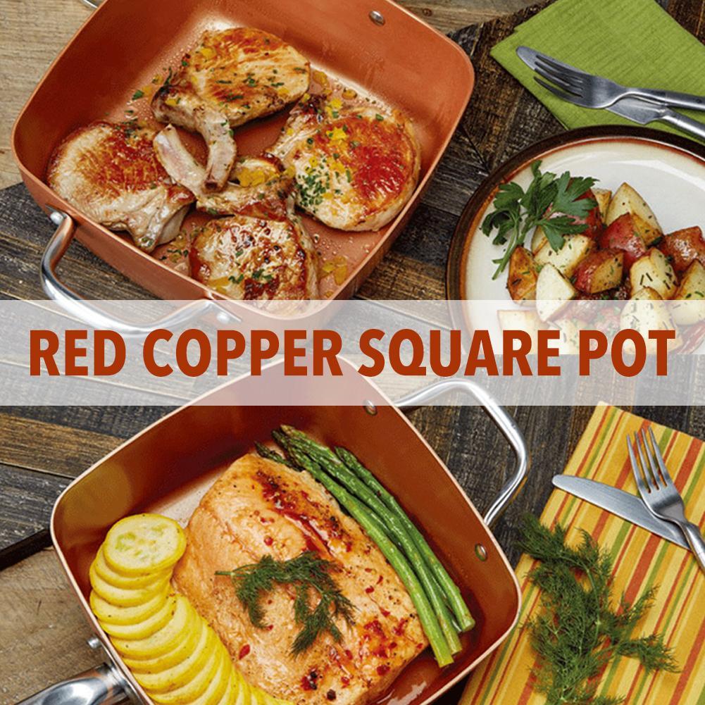 Red Copper Square Pot Set Non-stick Ceramic Frying Pan With Lid Steamer Soup Pot Kitchen Roasting Stewing Cookware