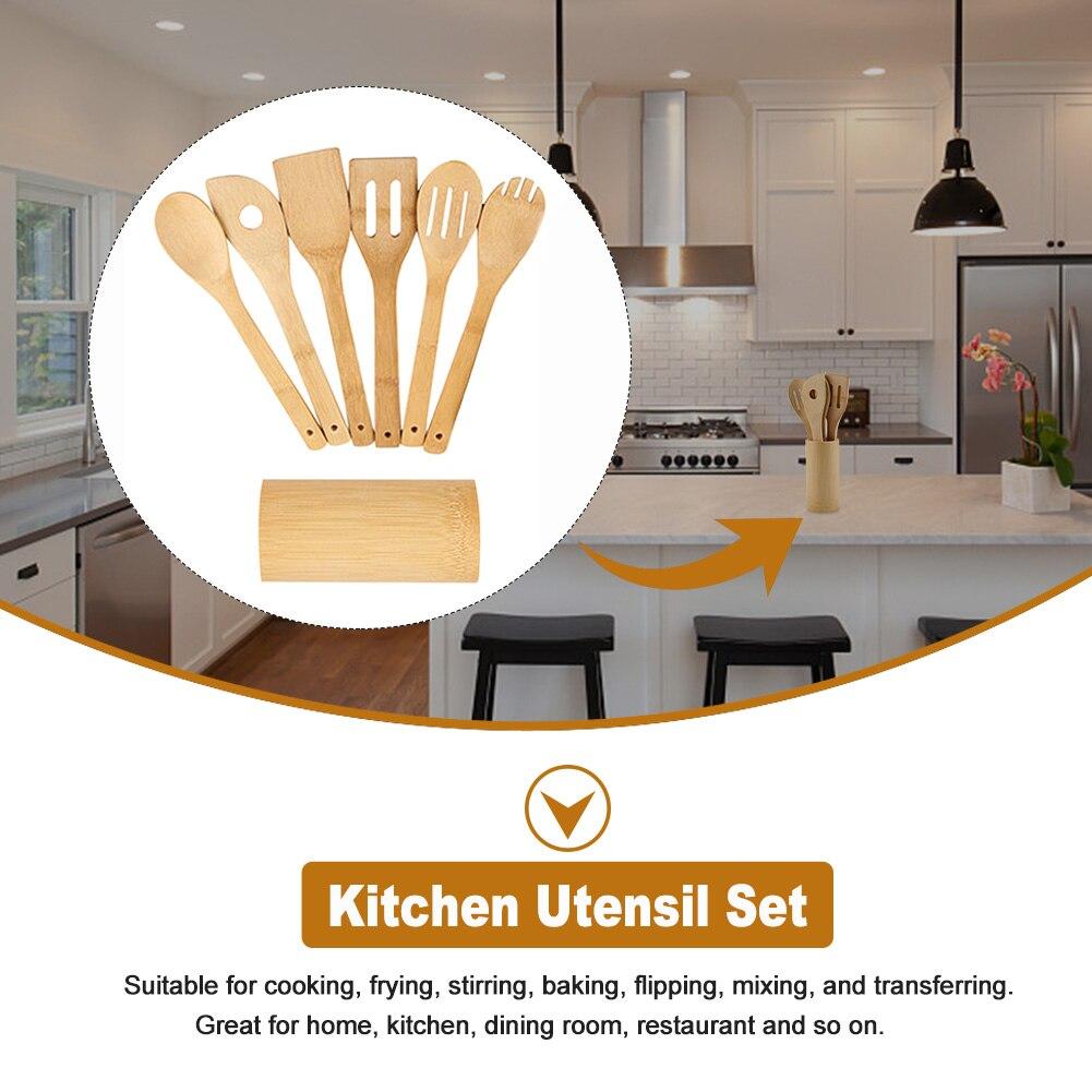 Spatula Home Mixing Frying Multifunctional Flipping Kitchen Utensil Set Bamboo With Holder Baking Spoons Stirring For Cookware