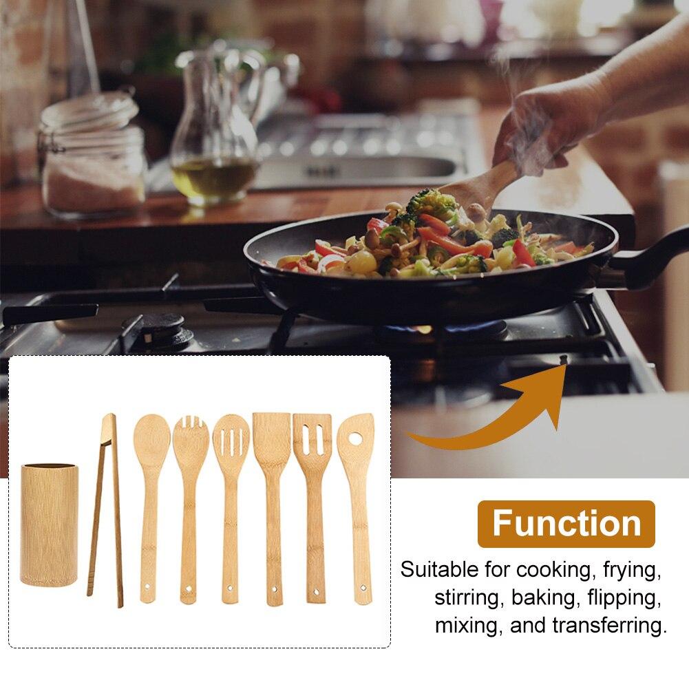 Spatula Home Mixing Frying Multifunctional Flipping Kitchen Utensil Set Bamboo With Holder Baking Spoons Stirring For Cookware