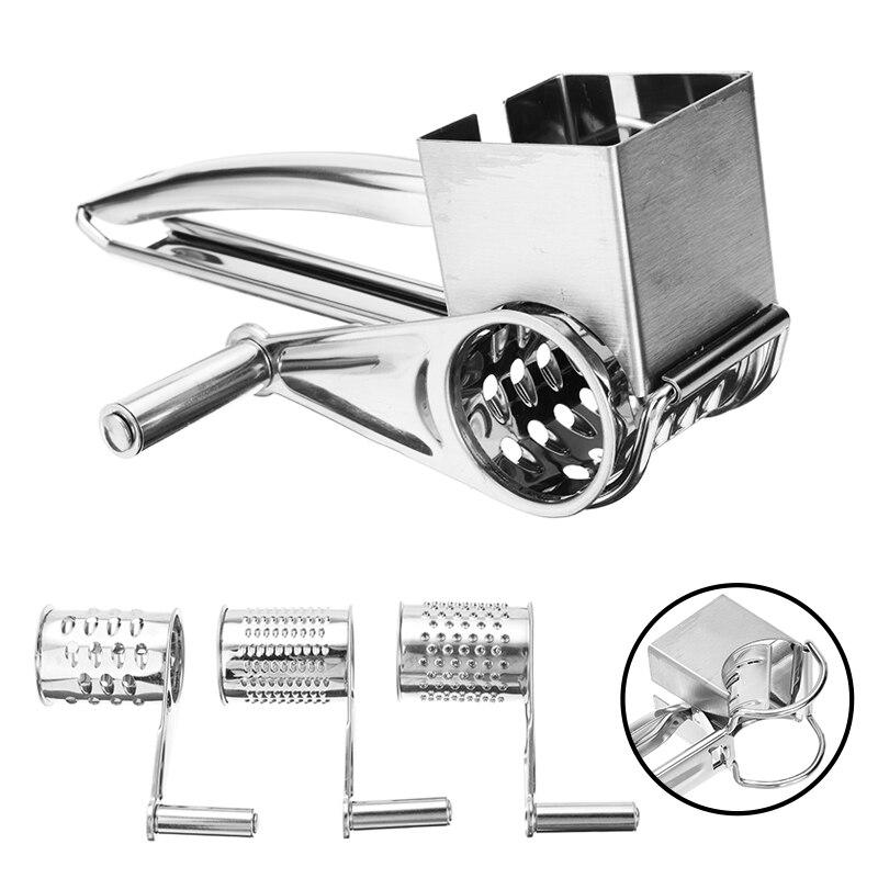 Stainless Steel Manual Cheese Grinder Cutter Rotary Cheese Grater Slicer With 3 Shaped Planer Blade Kitchen Convenience Tool